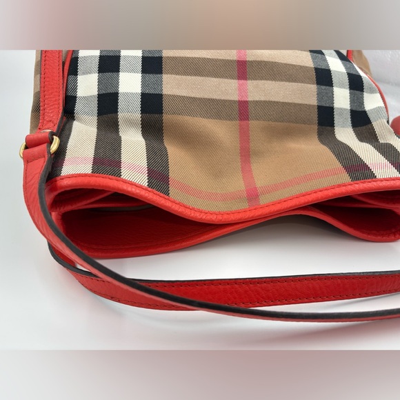 Auth Burberry House Check Canterbury canvas leather orange bag tote purse - Picture 8 of 16